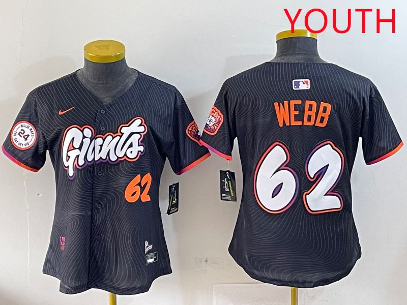 Youth San Francisco Giants #62 Webb Black Joint Name Nike 2025 MLB Jersey style 9